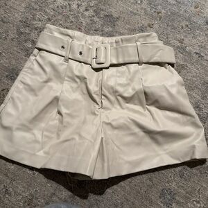 Zara High Waist Cream Shorts with Belt